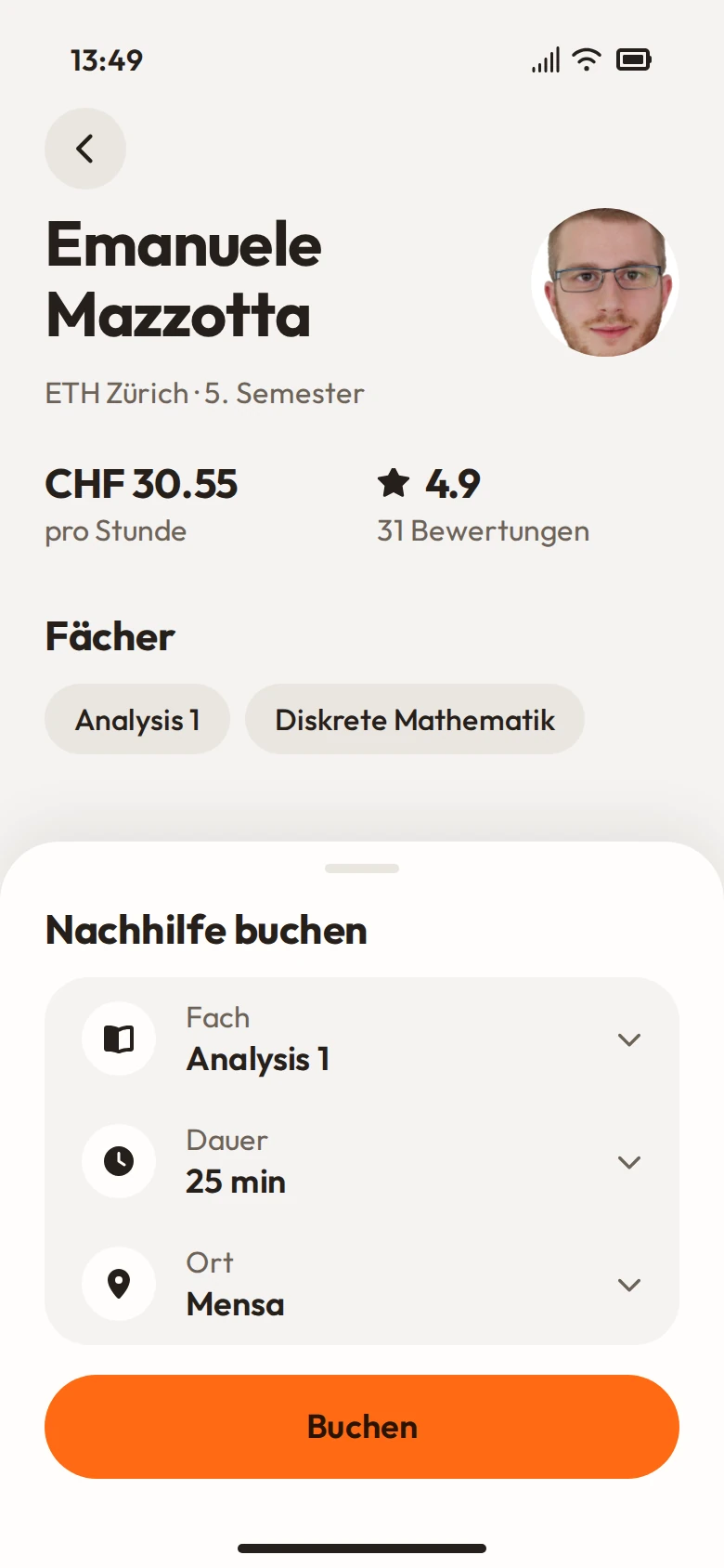 App-Bildschirm: Buchen