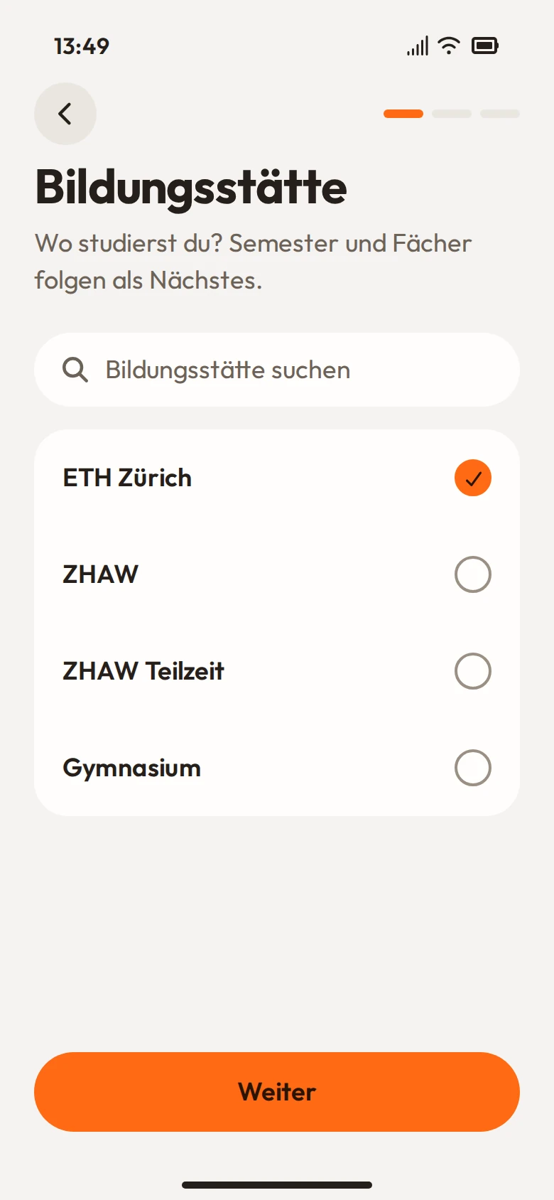 App-Bildschirm: Bildungsstätte