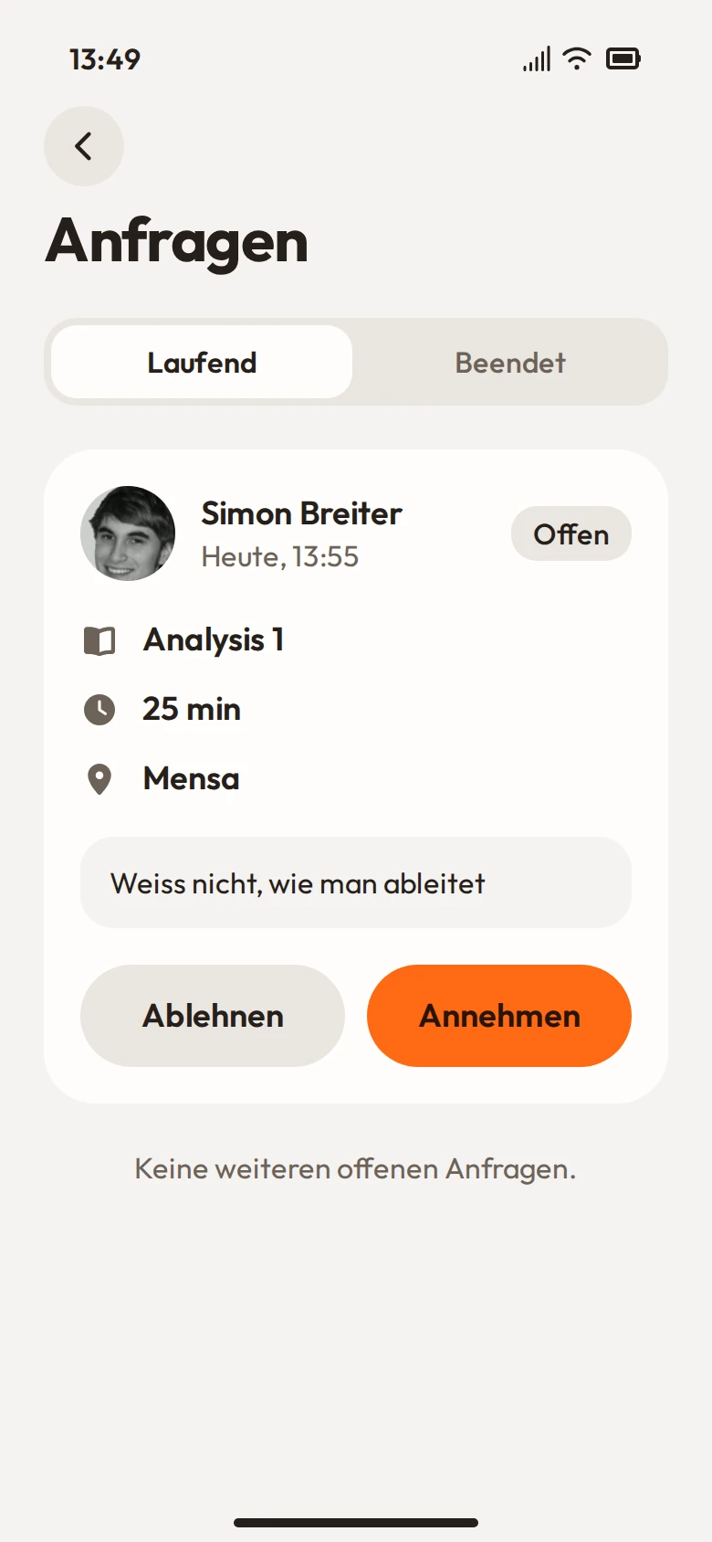 App-Bildschirm: Anfragen