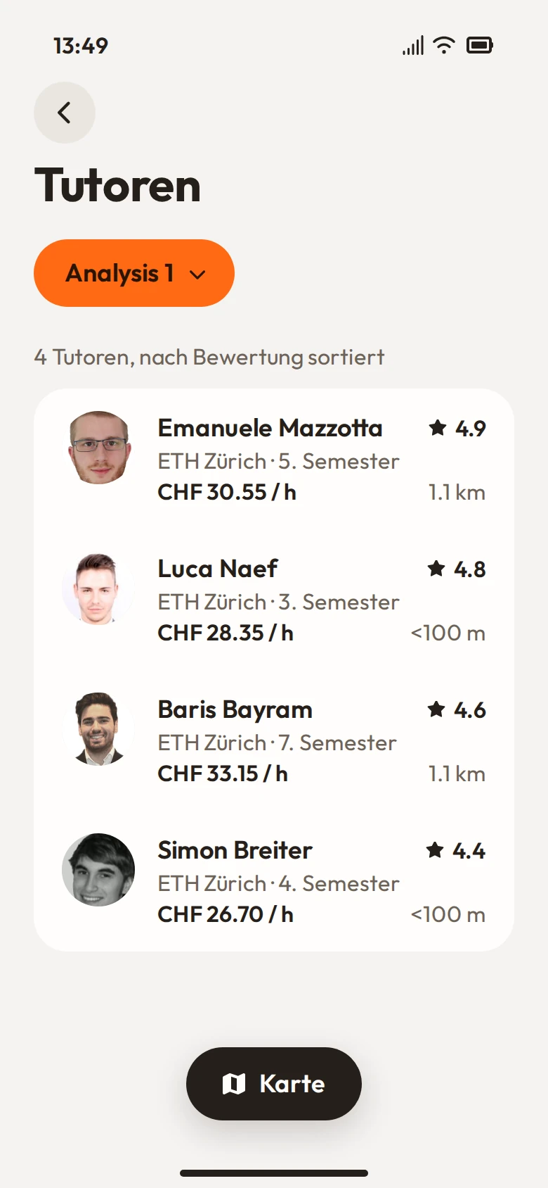 App-Bildschirm: Suche