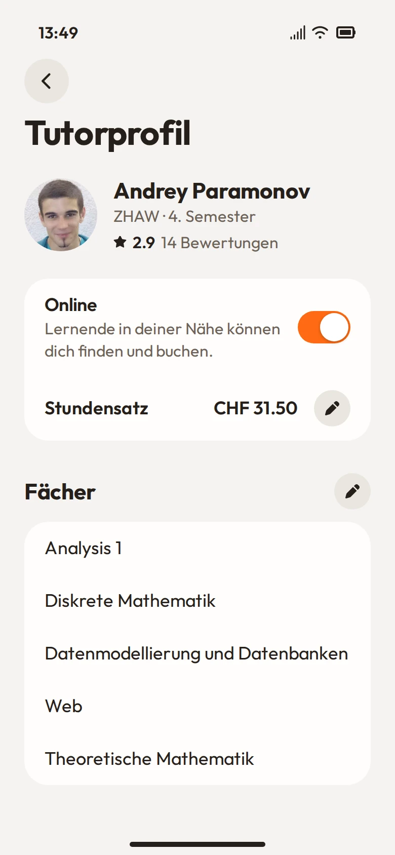 App-Bildschirm: Status & Lohn