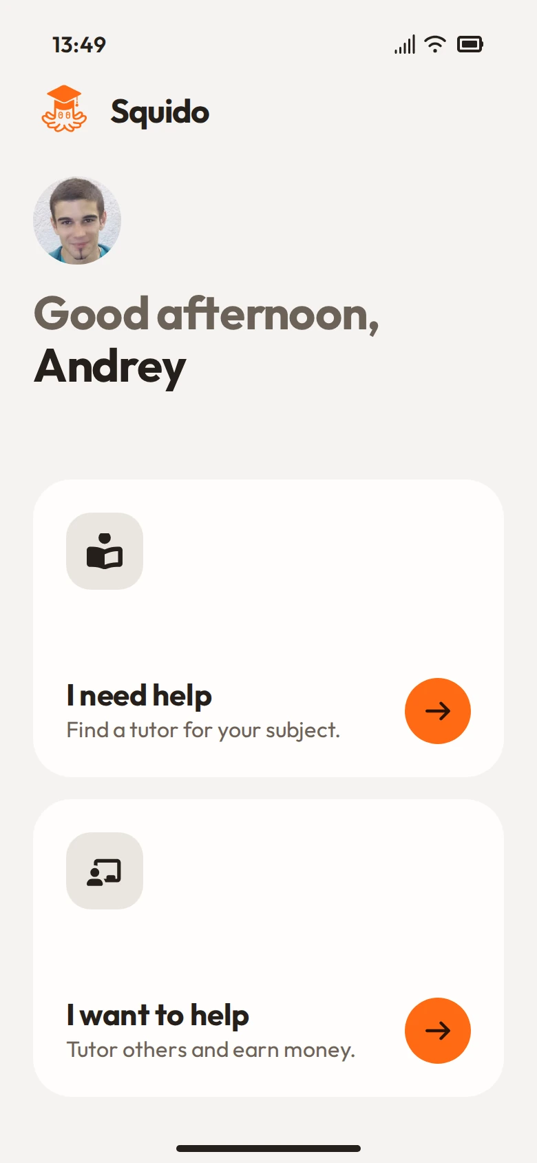 App screen: Main menu